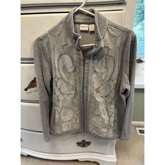 Chico's Jackets & Blazers - Zenergy by Chico's women's heather gray sequin velour zip front jacket SIze 1